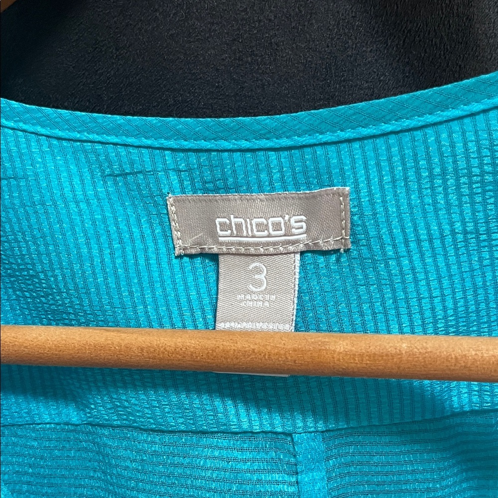 Chico's Teal Sheer Button-Down Shirt. Chico’s Size 3 - Picture 3 of 5
